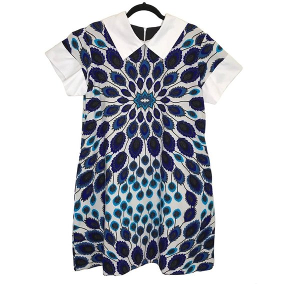 Chic Blue and White Patterned Mini Dress - Picture 1 of 12